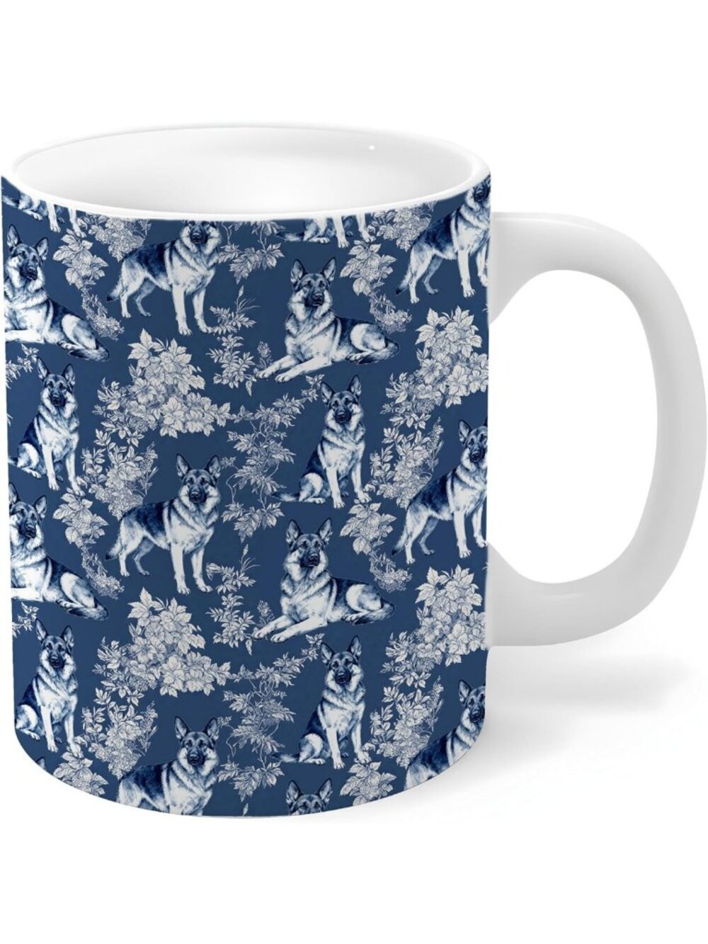 Chinoiserie German Shepherd Mug 11oz - Floral Dog Cup for Coffee & Tea Gifts